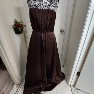 Calvin klein  chocolate brown strapless pleated front ball gown xl gala …